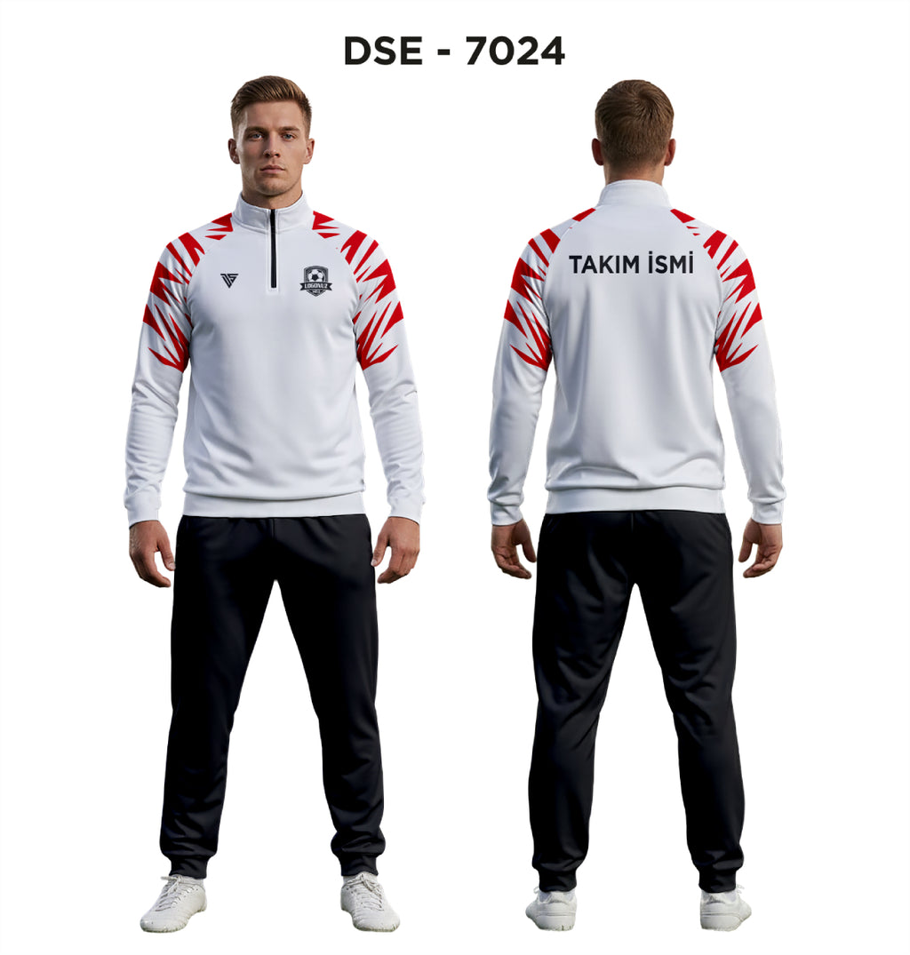 DSE 7024 Beyaz-Kırmızı Kol Baskılı Eşofman Takımı