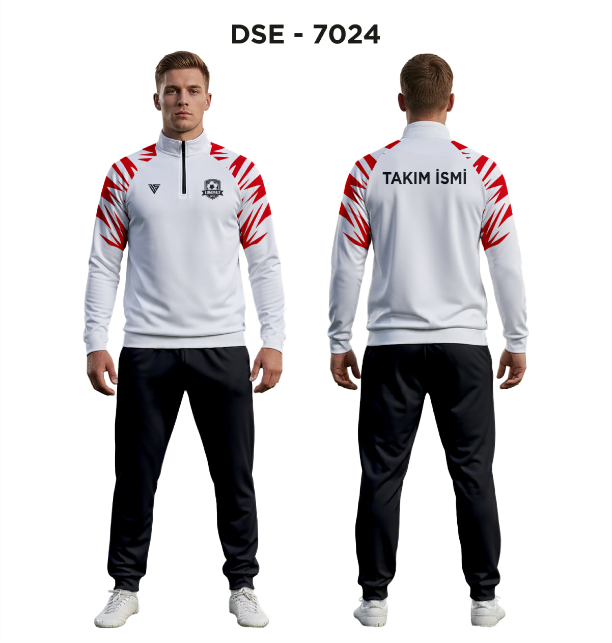 DSE 7024 Beyaz-Kırmızı Kol Baskılı Eşofman Takımı