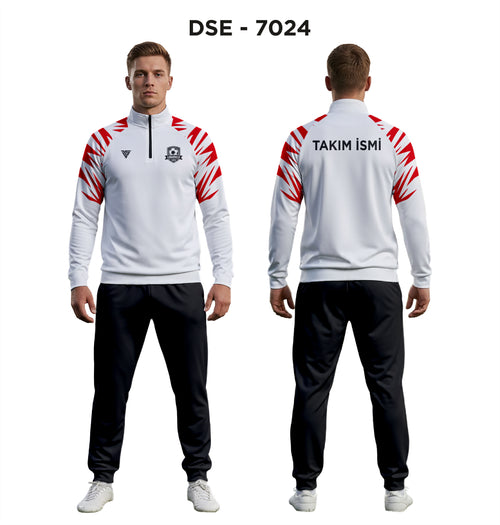 DSE 7024 Beyaz-Kırmızı Kol Baskılı Eşofman Takımı