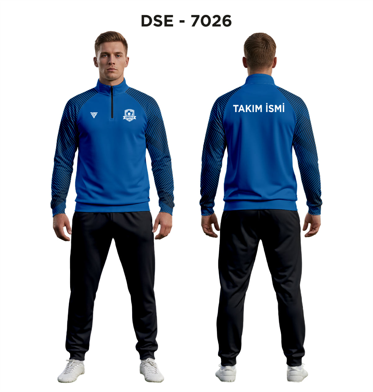 DSE 7026 Mavi-Siyah Kol Baskılı Eşofman Takımı