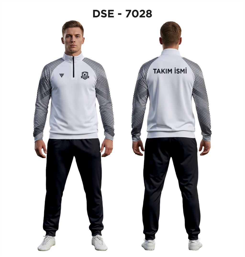 DSE 7028 Beyaz-Siyah Kol Baskılı Eşofman Takımı