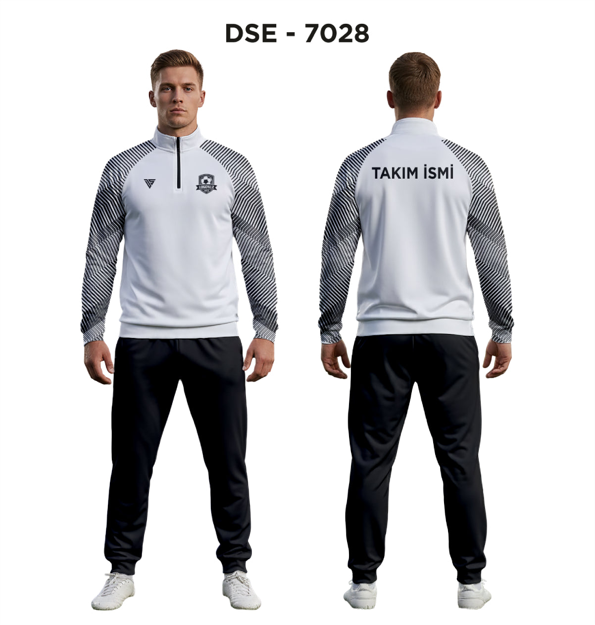 DSE 7028 Beyaz-Siyah Kol Baskılı Eşofman Takımı