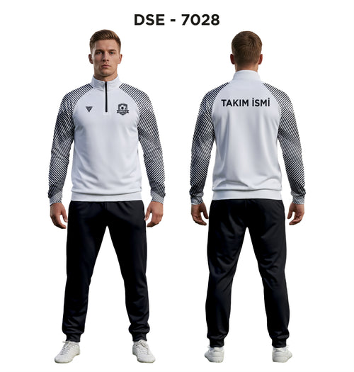 DSE 7028 Beyaz-Siyah Kol Baskılı Eşofman Takımı